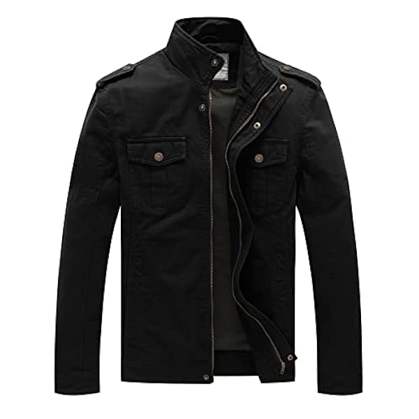 WenVen Militaire herenjas, klassiek, vrachtjack, opstaande kraag, overgangsjas, lichte outdoorjas, mantel, cargo steel, bovenkleding, Zwart-x, L